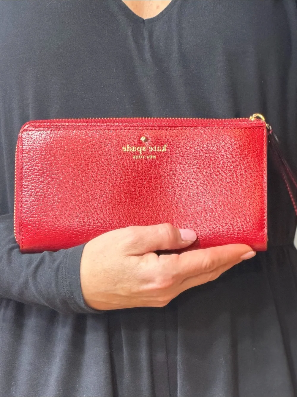 Kate Spade Classic Red Pebbled Leather Double Zip Wristlet Wallet